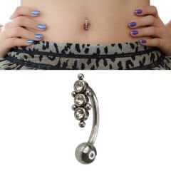 Üstten Taşlı Toplu Çelik Göbek Piercing | Çelik & Gold Seçenekli