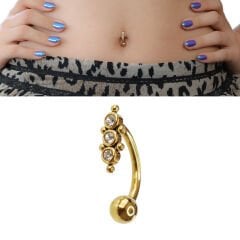 Üstten Taşlı Toplu Çelik Göbek Piercing | Çelik & Gold Seçenekli
