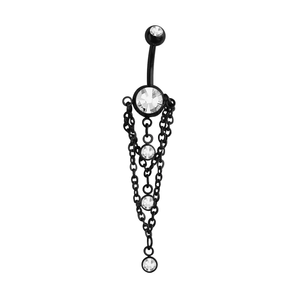 1,6 mm Kalınlığında Zincir Taş Sallantı Model Cerrahi Çelik Siyah Göbek Piercing