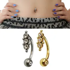 Trio Model 316L Cerrahi Çelik Göbek Piercing Altın ve Gümüş Renk Seçenekleri