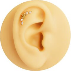 Markiz Tiara Zirkon 6x1.2mm Gold Çelik Labret Piercing, Tragus-Helix-Kıkırdak