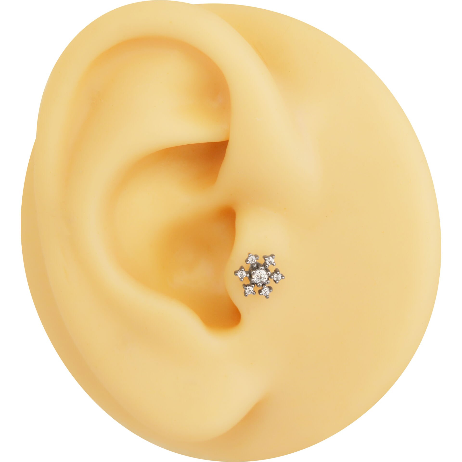 Kar Tanesi Zirkon 6x1.2mm Çelik Labret Piercing, Tragus-Helix-Kıkırdak