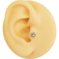 Kar Tanesi Zirkon 6x1.2mm Çelik Labret Piercing, Tragus-Helix-Kıkırdak