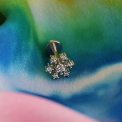 Kar Tanesi Zirkon 6x1.2mm Çelik Labret Piercing, Tragus-Helix-Kıkırdak