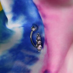Üstten Taşlı Toplu Çelik Göbek Piercing | Çelik & Gold Seçenekli