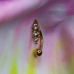 Üstten Taşlı Toplu Çelik Göbek Piercing | Çelik & Gold Seçenekli