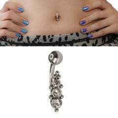 Üstten Taşlı Toplu Çelik Göbek Piercing | Çelik & Gold Seçenekli