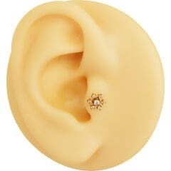 Kar Tanesi Zirkon 6x1.2mm Gold Çelik Labret Piercing, Tragus-Helix-Kıkırdak