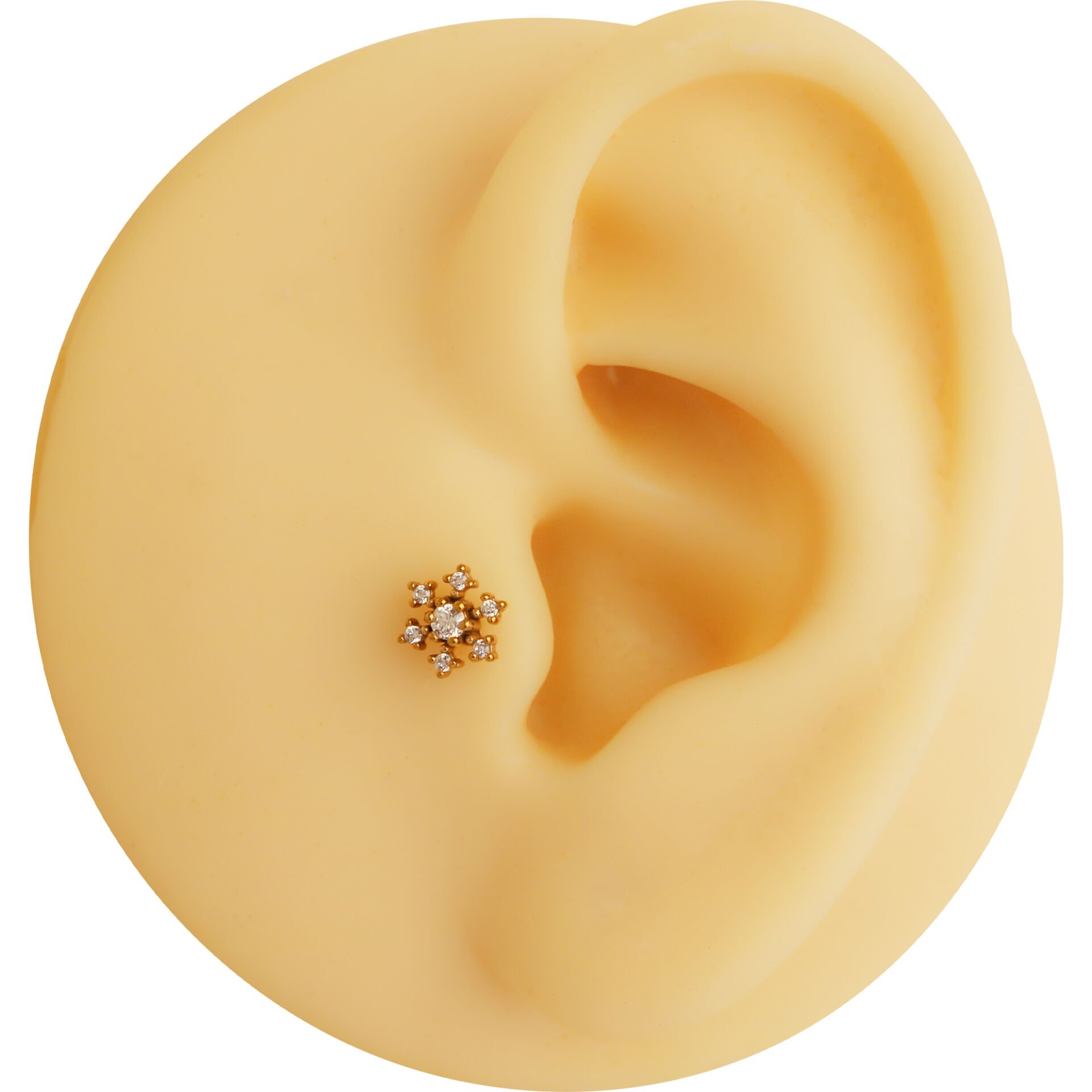 Kar Tanesi Zirkon 6x1.2mm Gold Çelik Labret Piercing, Tragus-Helix-Kıkırdak