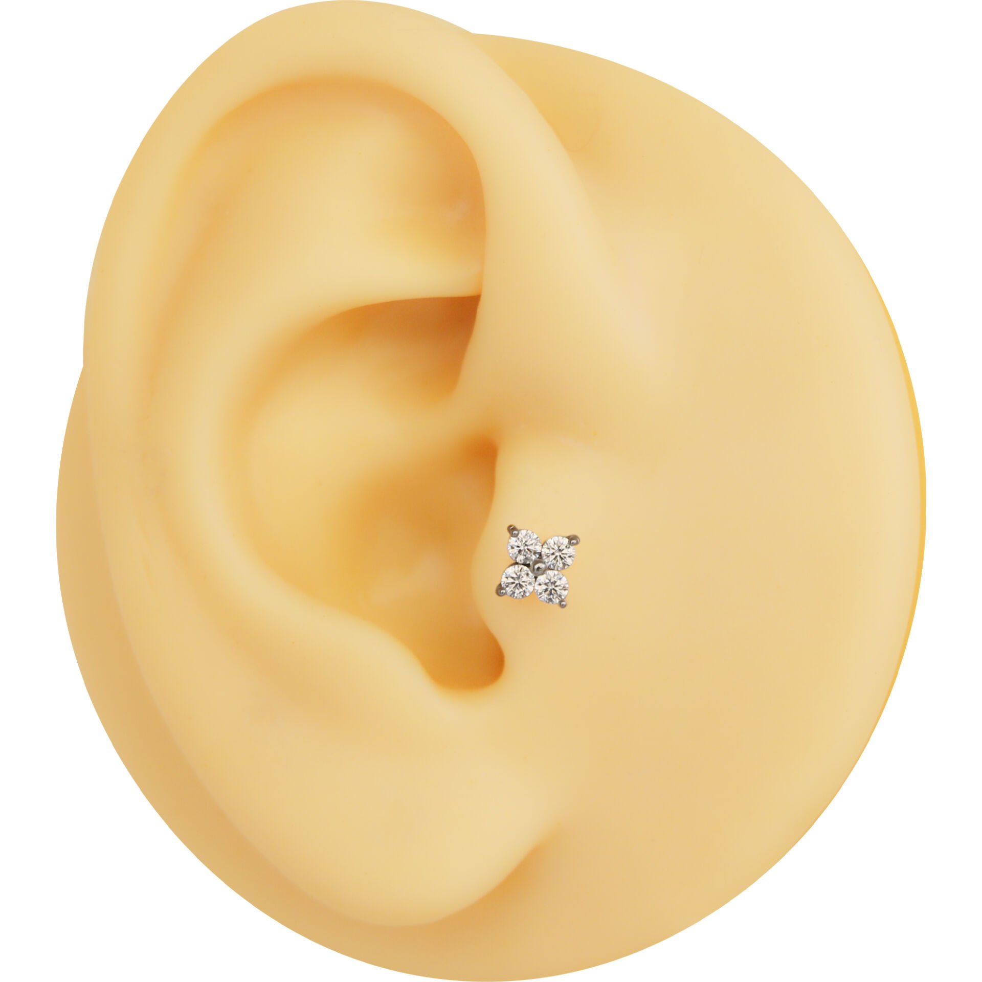 Çiçek Dört Zirkon 6x1.2mm Çelik Labret Piercing, Tragus-Helix-Kıkırdak