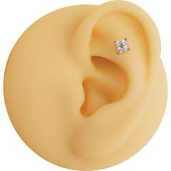Çiçek Dört Zirkon 6x1.2mm Çelik Labret Piercing, Tragus-Helix-Kıkırdak