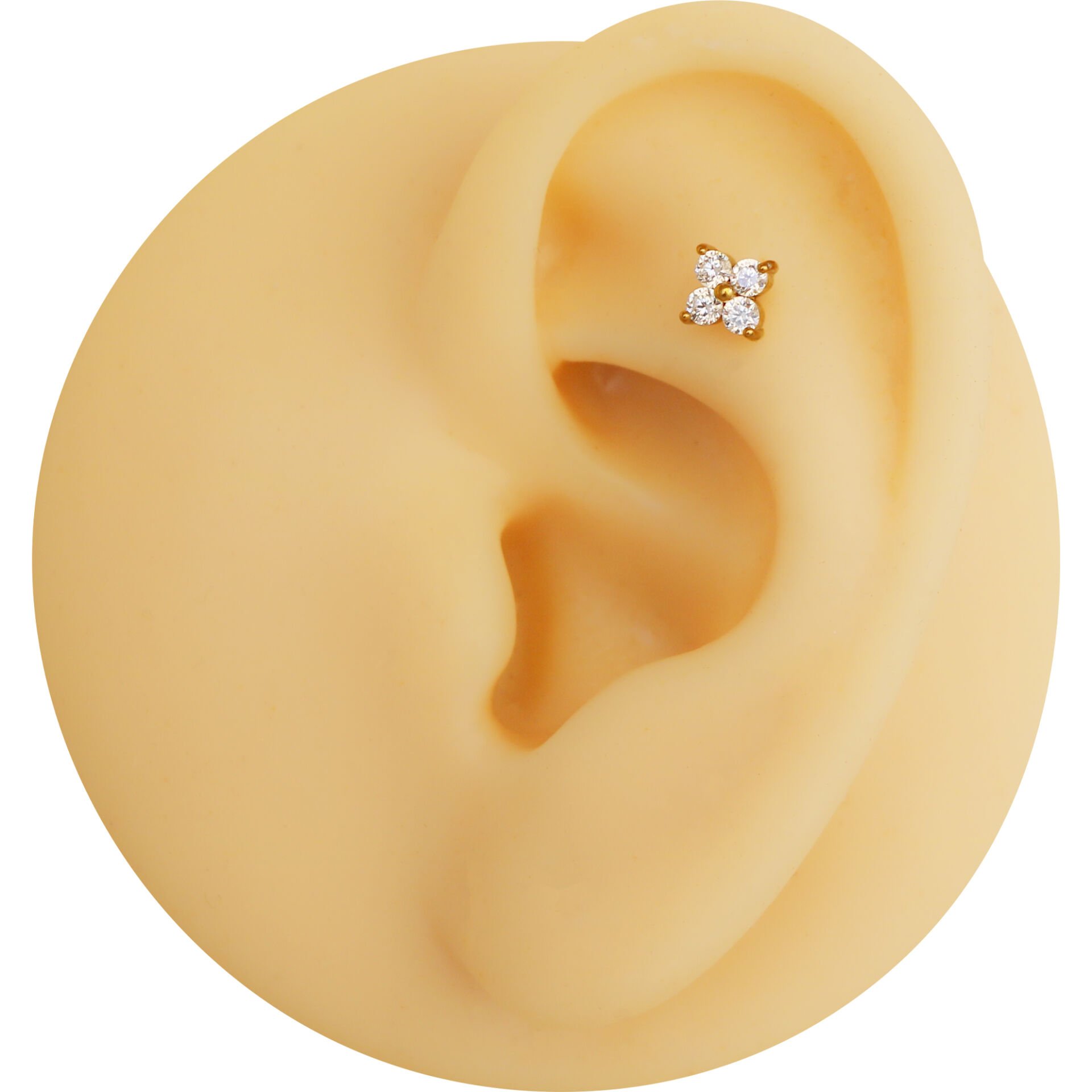 Çiçek Dört Zirkon 6x1.2mm Gold Çelik Labret Piercing, Tragus-Helix-Kıkırdak