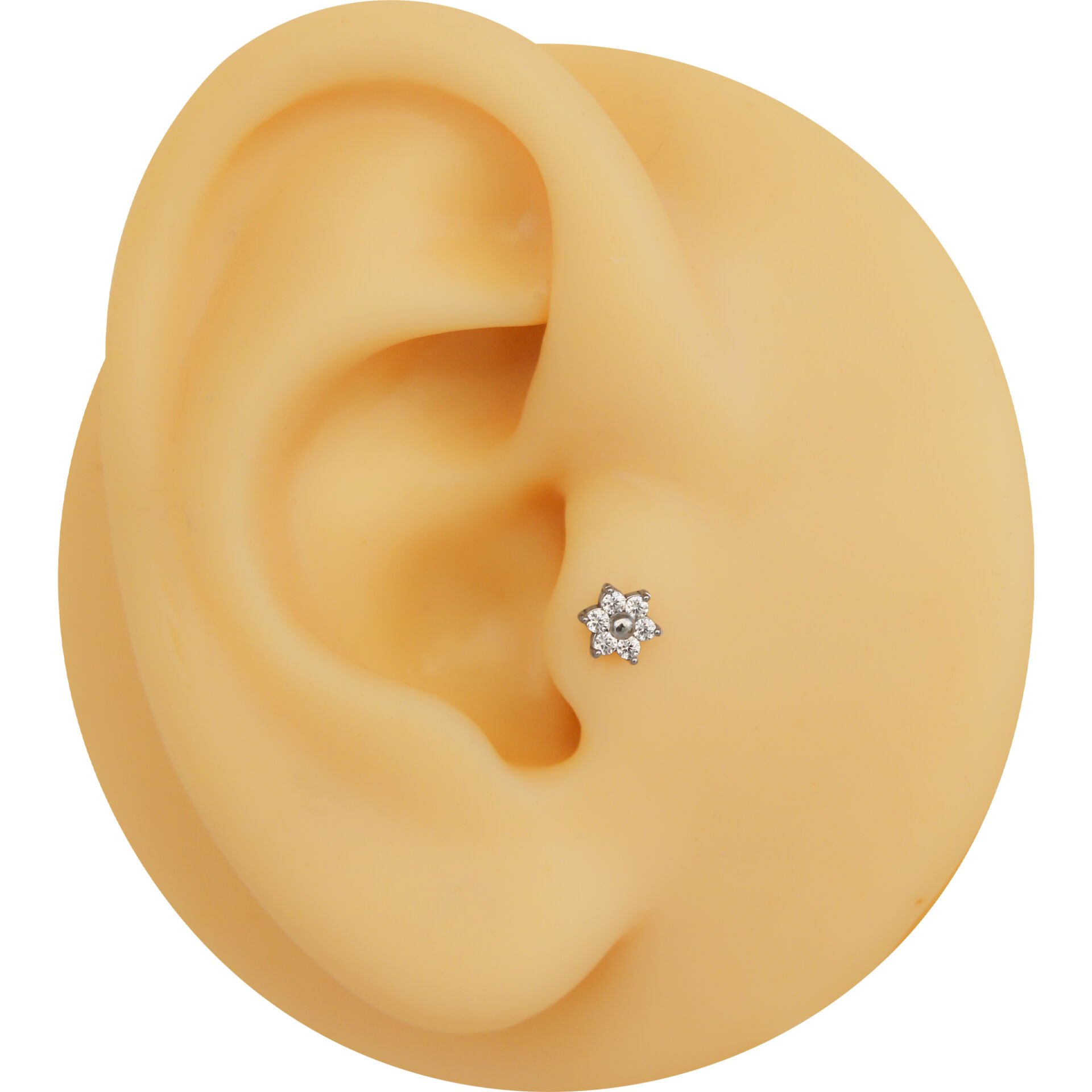 Çiçek Altı Zirkon 6x1.2mm Çelik Labret Piercing, Tragus-Helix-Kıkırdak