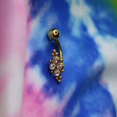 Üstten Taşlı Toplu Çelik Göbek Piercing | Çelik & Gold Seçenekli