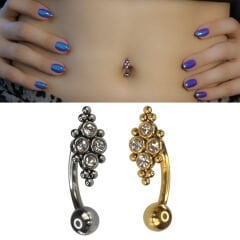 Üstten Taşlı Toplu Çelik Göbek Piercing | Çelik & Gold Seçenekli