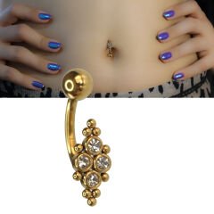 Üstten Taşlı Toplu Çelik Göbek Piercing | Çelik & Gold Seçenekli