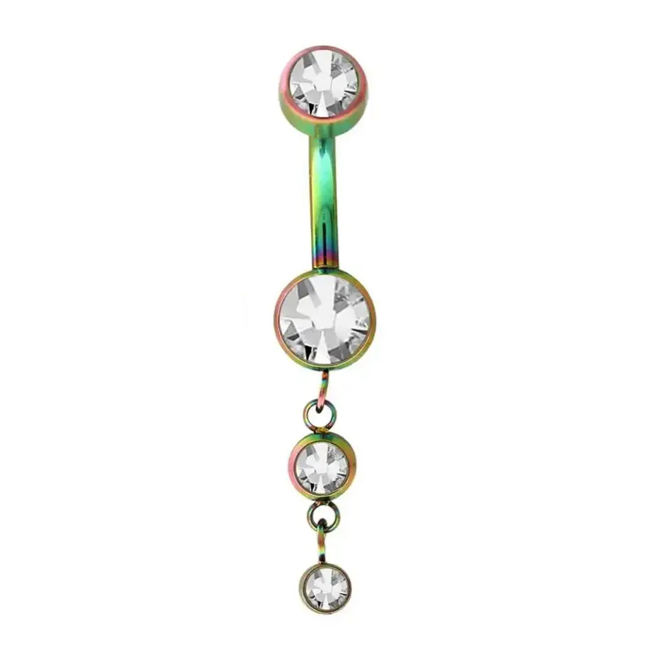 1,6 mm Kalınlığında Su Yolu Model Cerrahi Çelik Gökkuşağı Renk Göbek Piercing