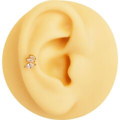 Üç Markiz Zirkon 6x1.2mm Gold Çelik Labret Piercing, Tragus-Helix-Kıkırdak