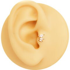 Üç Markiz Zirkon 6x1.2mm Gold Çelik Labret Piercing, Tragus-Helix-Kıkırdak