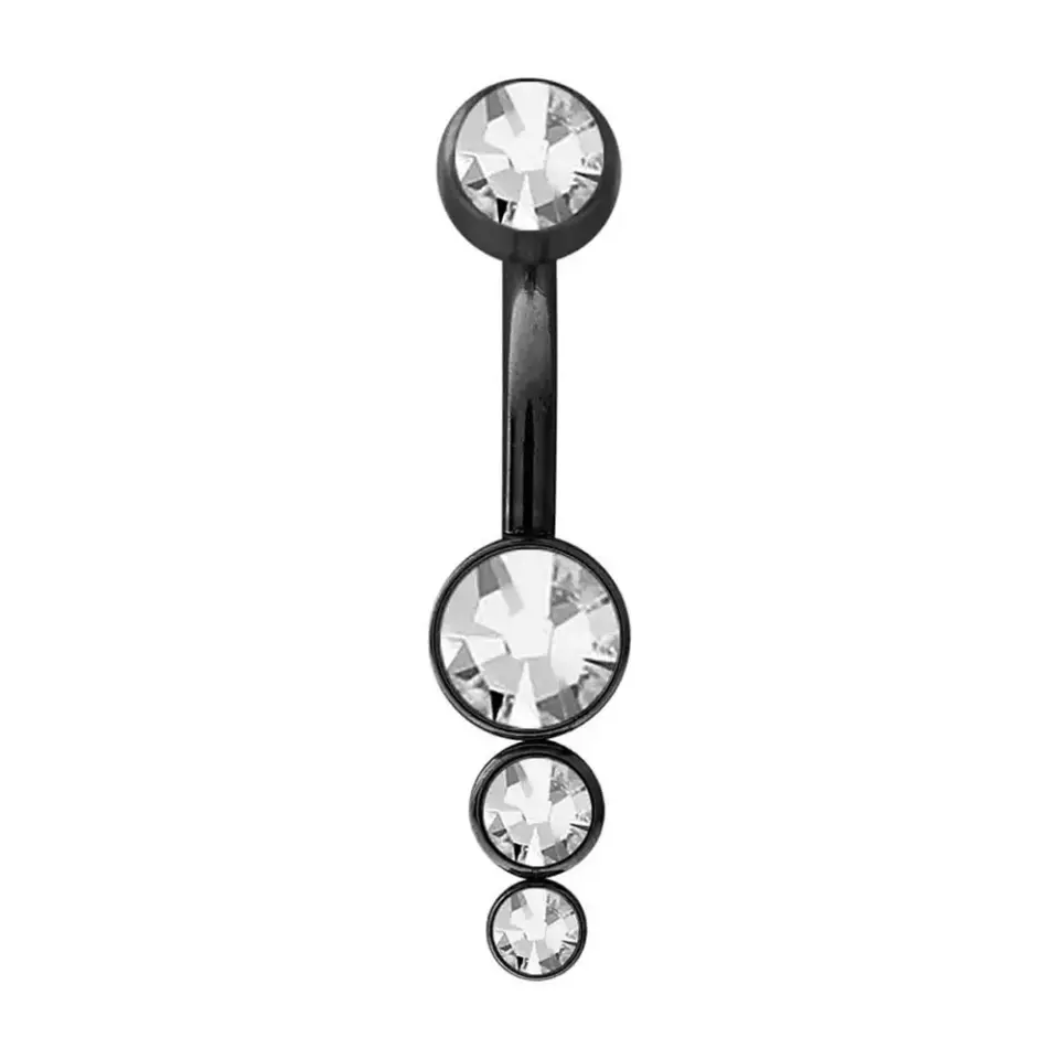 1,6 mm Kalınlığında Üç Taşlı Sarkıt Cerrahi Çelik Siyah Renk Göbek Piercing