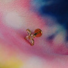 Kutup Zirkon 6x1.2mm Gold Çelik Labret Piercing, Tragus-Helix-Kıkırdak