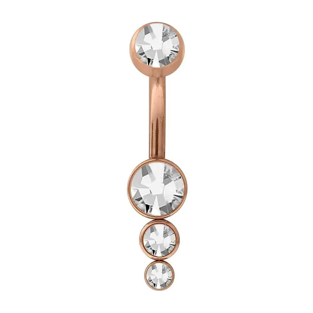 1,6 mm Kalınlığında Üç Taşlı Sarkıt Cerrahi Çelik Rose Renk Göbek Piercing