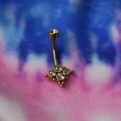 Zirkon Taşlı Toplu Mini Çelik Göbek Piercing | Çelik & Gold Seçenek