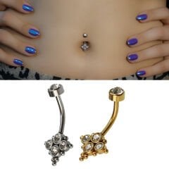 Zirkon Taşlı Toplu Mini Çelik Göbek Piercing | Çelik & Gold Seçenek