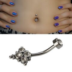 Zirkon Taşlı Toplu Mini Çelik Göbek Piercing | Çelik & Gold Seçenek