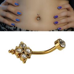 Zirkon Taşlı Toplu Mini Çelik Göbek Piercing | Çelik & Gold Seçenek