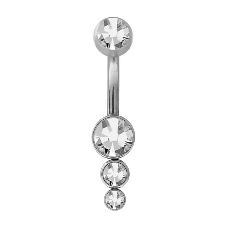 1,6 mm Kalınlığında Üç Taşlı Sarkıt Cerrahi Çelik Gümüş Renk Göbek Piercing