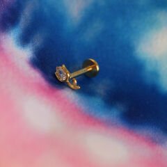 Lale Zirkon 7x1.2mm Gold Çelik Labret Piercing, Tragus-Helix-Kıkırdak