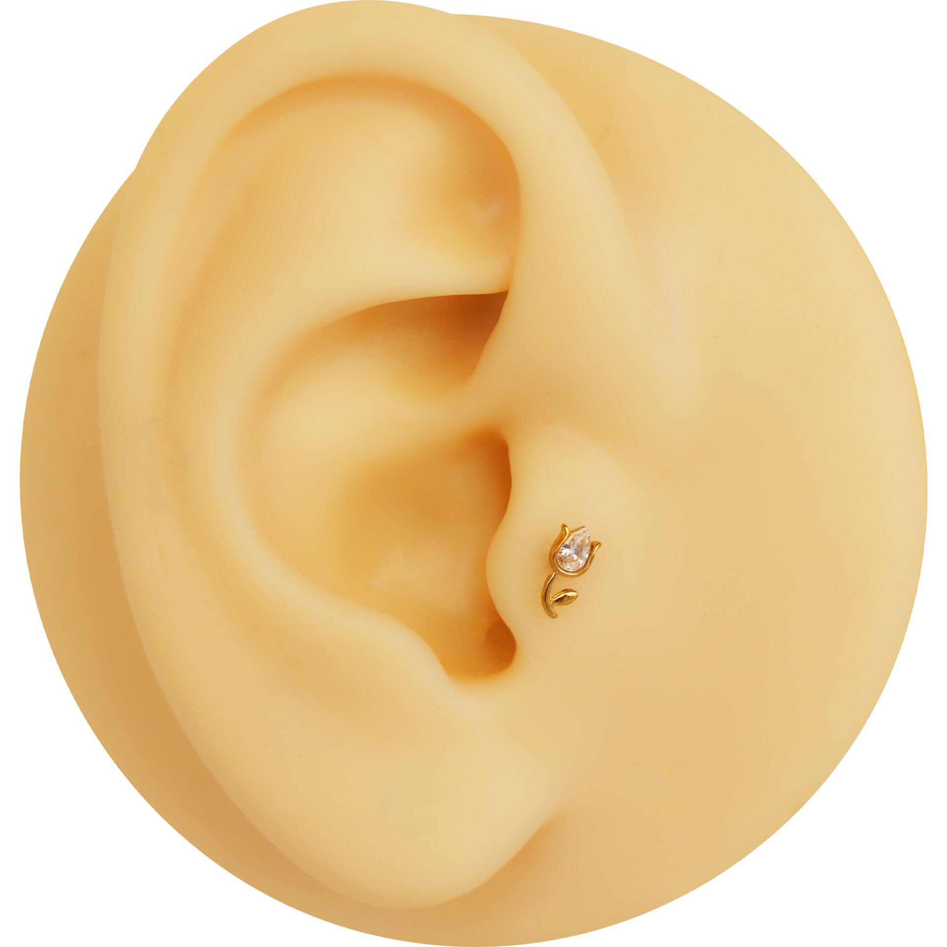 Lale Zirkon 7x1.2mm Gold Çelik Labret Piercing, Tragus-Helix-Kıkırdak