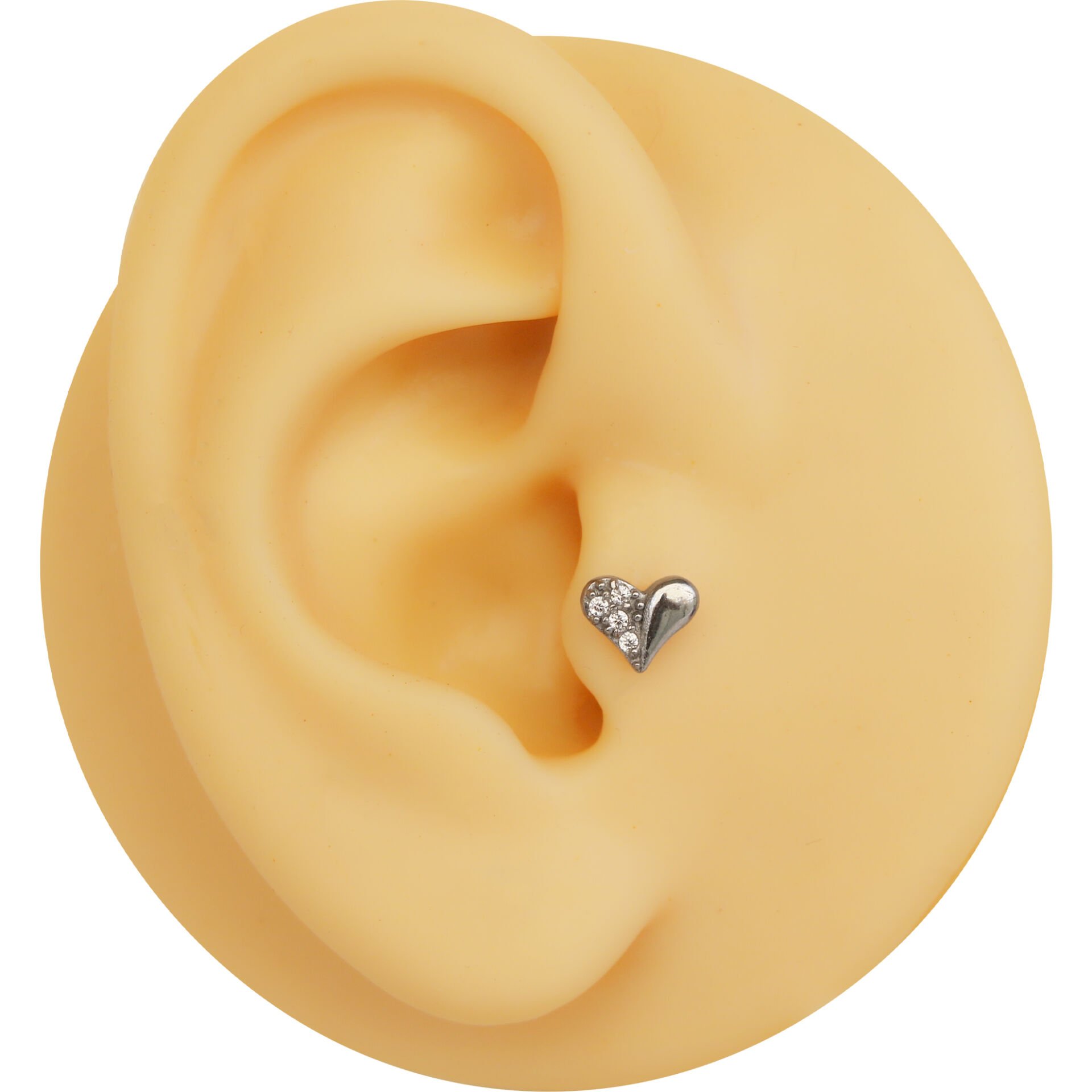 Kalp Zirkon 6x1.2mm Çelik Labret Piercing, Tragus-Helix-Kıkırdak