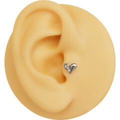Kalp Zirkon 6x1.2mm Çelik Labret Piercing, Tragus-Helix-Kıkırdak