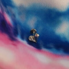 Kalp Zirkon 6x1.2mm Çelik Labret Piercing, Tragus-Helix-Kıkırdak