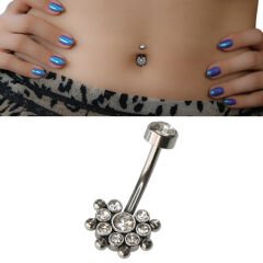 Taşlı Toplu Çiçek Çelik Göbek Piercing | Çelik & Gold Seçenekli