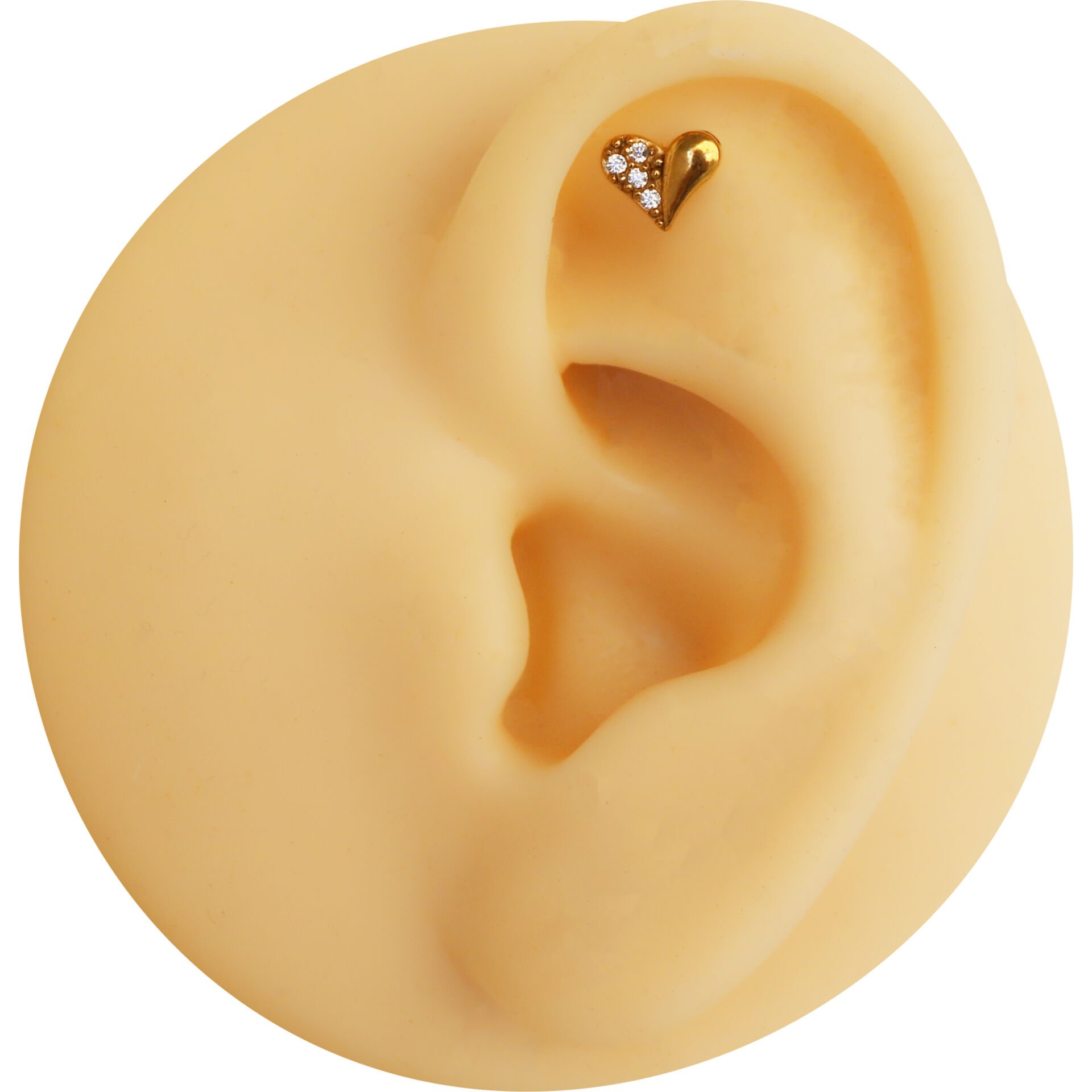 Kalp Zirkon 6x1.2mm Gold Çelik Labret Piercing, Tragus-Helix-Kıkırdak