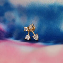 Kiraz Zirkon 6x1.2mm Gold Çelik Labret Piercing, Tragus-Helix-Kıkırdak