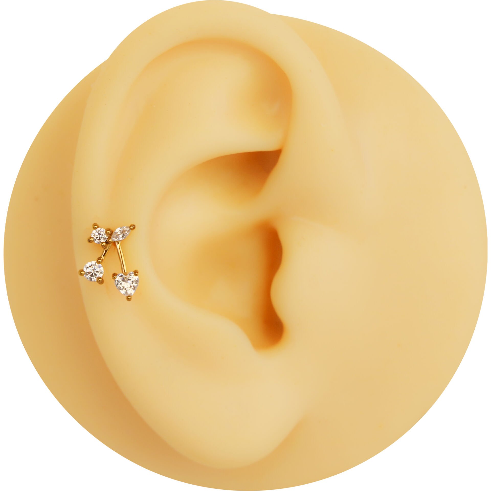 Kiraz Zirkon 6x1.2mm Gold Çelik Labret Piercing, Tragus-Helix-Kıkırdak