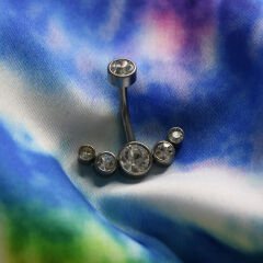 Taşlı Taç Çelik Göbek Piercing / Renk Seçenekli