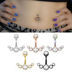 Taşlı Taç Çelik Göbek Piercing / Renk Seçenekli