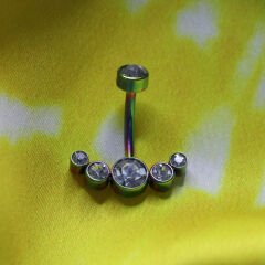 Taşlı Taç Çelik Göbek Piercing / Renk Seçenekli
