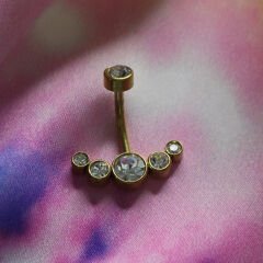 Taşlı Taç Çelik Göbek Piercing / Renk Seçenekli