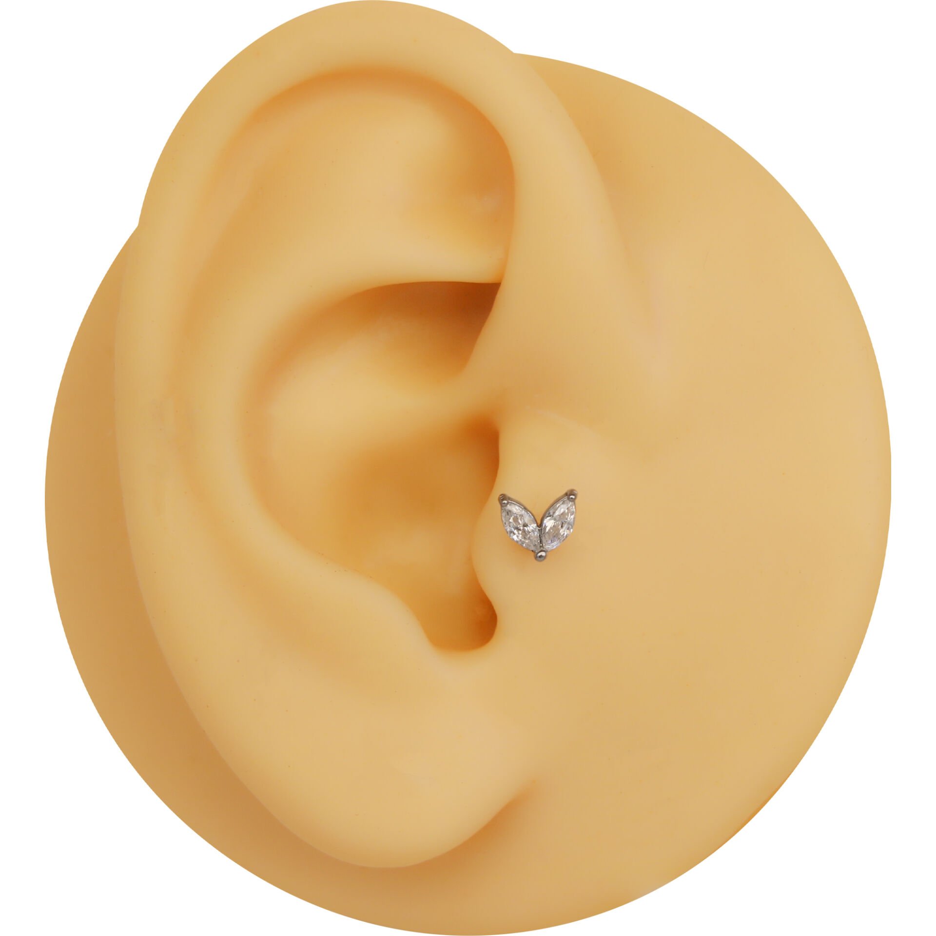 İki Markiz Zirkon 6x1.2mm Çelik Labret Piercing, Tragus-Helix-Kıkırdak