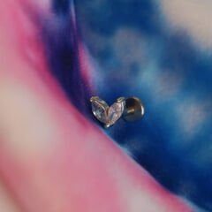 İki Markiz Zirkon 6x1.2mm Çelik Labret Piercing, Tragus-Helix-Kıkırdak