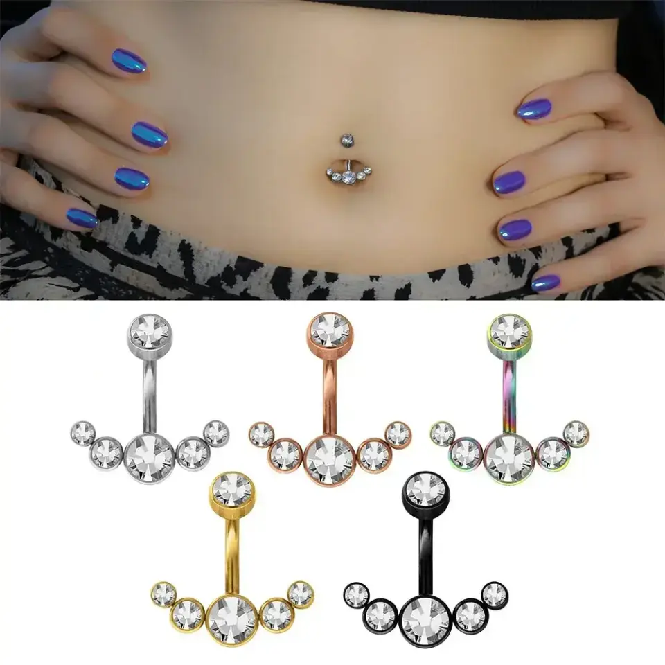 Taç Model 316L Cerrahi Çelik Göbek Piercing Renk Seçenekleri Genel Görünüm