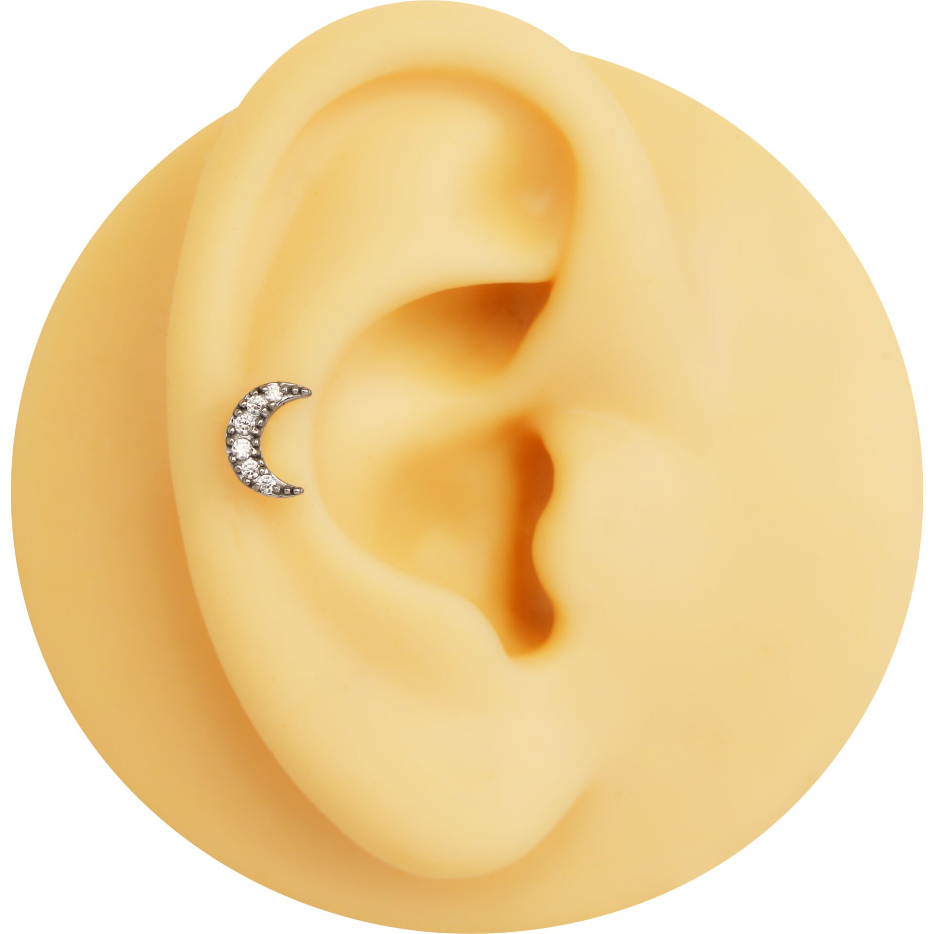 Ay Zirkon 6x1.2mm Çelik Labret Piercing, Tragus-Helix-Kıkırdak