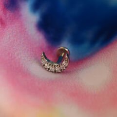 Ay Zirkon 6x1.2mm Çelik Labret Piercing, Tragus-Helix-Kıkırdak