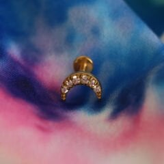 Ay Zirkon 6x1.2mm Gold Çelik Labret Piercing, Tragus-Helix-Kıkırdak